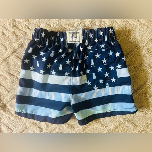 Boys American Flag Swim Trunks - Blue Tie Dye Stars Stripes & Pineapples, Size 8 - Picture 5 of 5